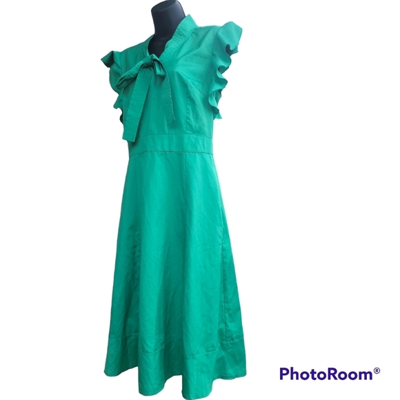 unbranded Dresses & Skirts - Women Green A-Line Midi Butterfly Short Sleeves Dress Ladies Tie Bow Medium.